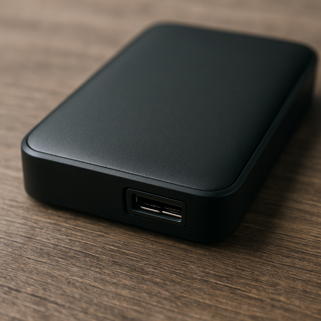Close-up of an external hard drive