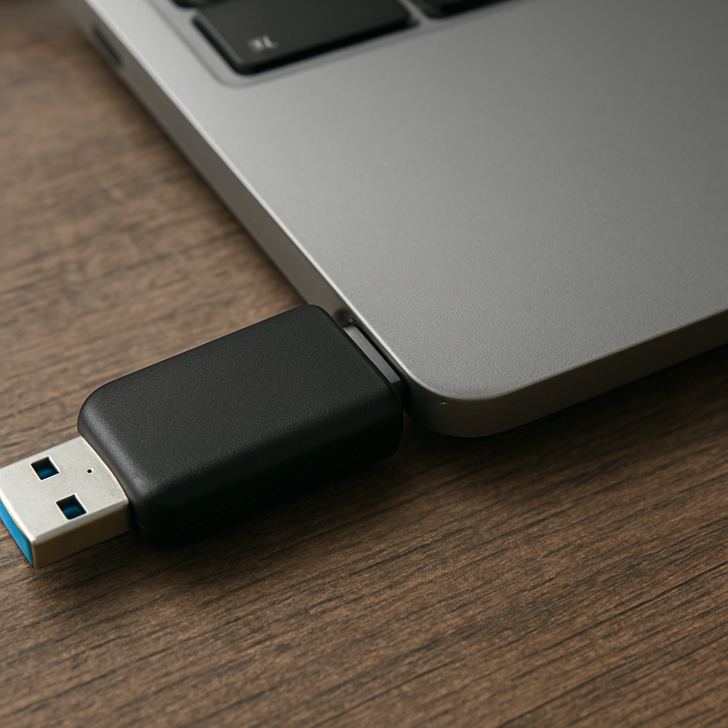 USB flash drive connected to laptop